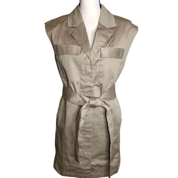 Du Paradis Warm Beige Normcore, Beigecore, Light Academia Belted Dress Sz S NWOT - Picture 2 of 15